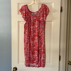 Pringle of Scotland Flutter Sleeve Paisley Dress Orange Pink Size L Boho Relaxed